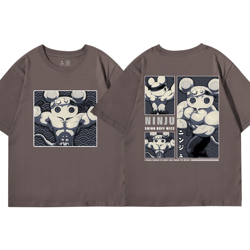 Unleash your inner Demon Slayer with the Ninju Mice Gym Shirt from Feel the Anime. This premium tee features the iconic Ninju Mice from Demon Slayer. With an athletic fit and superior durability, it's perfect for intense workouts. Shop now and tap into your hidden power!