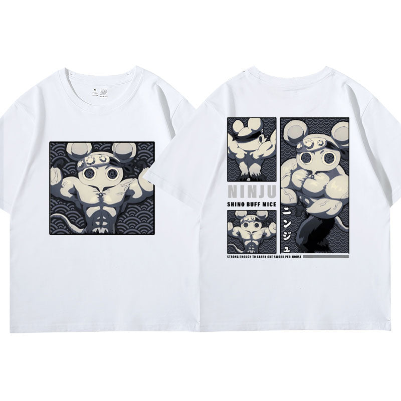 Unleash your inner Demon Slayer with the Ninju Mice Gym Shirt from Feel the Anime. This premium tee features the iconic Ninju Mice from Demon Slayer. With an athletic fit and superior durability, it's perfect for intense workouts. Shop now and tap into your hidden power!