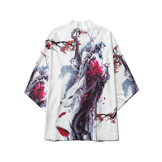 White wolf Japanese Kimono