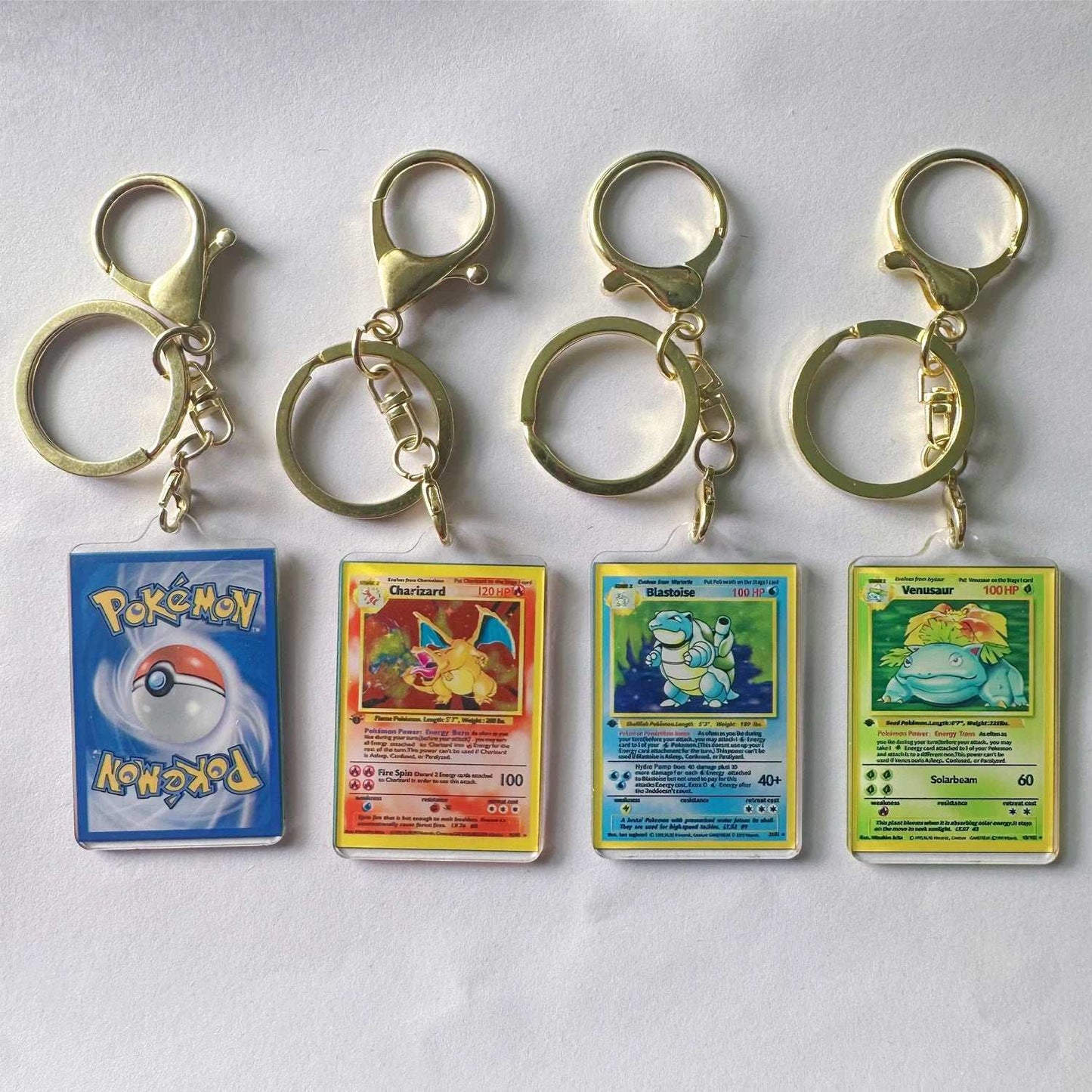 Charizard, Venusaur, Blastoise & Pikachu Keychain  Set